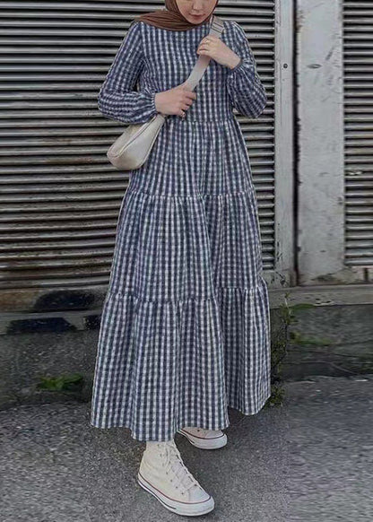 Green Spring Maxi Cotton Simple Dresses Plaid