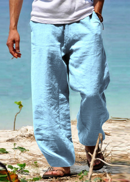 Solid Simple Cotton Summer Pants Pockets Men Green