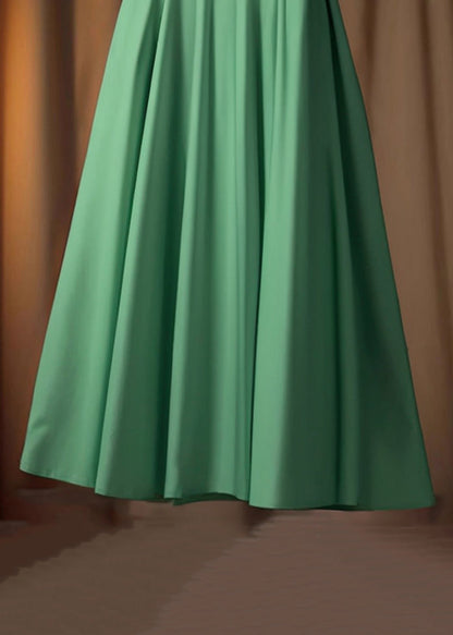Skirt Green Solid Cotton High Simple Waist Spring