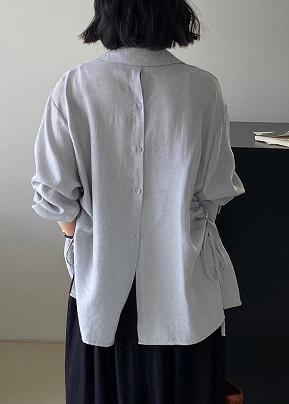 Chemise boutonnée simple à col Peter Pan gris bleu été VB1071