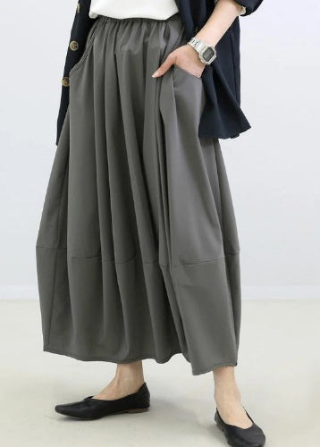 Skirt Elastic Fall Cotton Patchwork Grey Simple Waist