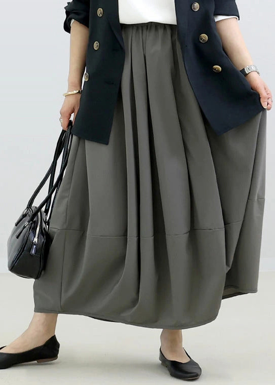 Skirt Elastic Fall Cotton Patchwork Grey Simple Waist