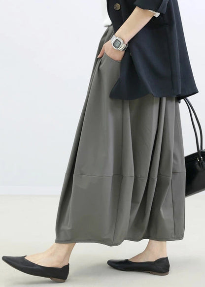 Skirt Elastic Fall Cotton Patchwork Grey Simple Waist