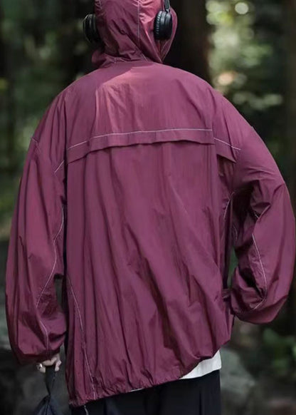 UPF 50+ Simple Coat Grey Hooded Pockets Summer Drawstring Mens