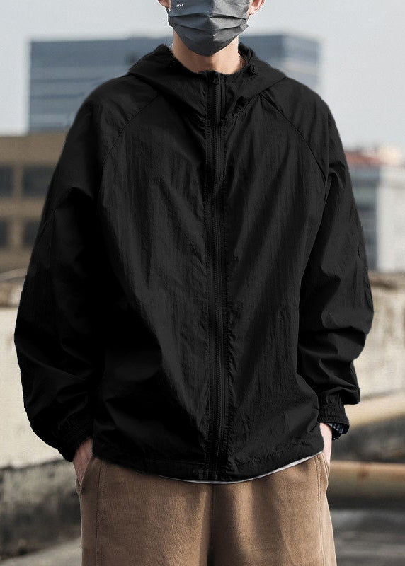 Hooded Summer Ice 50+ Simple Grey UPF Silk Solid Men Coat