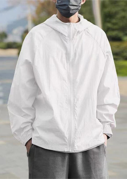 Hooded Summer Ice 50+ Simple Grey UPF Silk Solid Men Coat