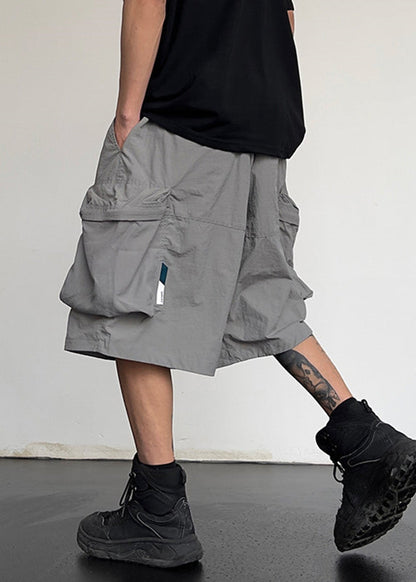 Men Solid Cotton Pockets Grey Simple Drawstring Shorts Summer