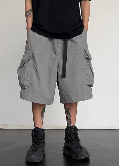 Men Solid Cotton Pockets Grey Simple Drawstring Shorts Summer