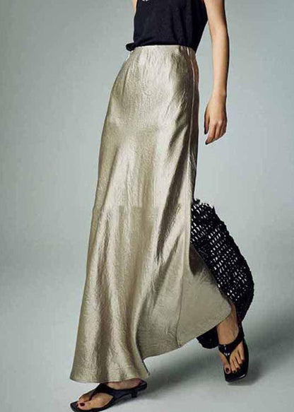 Simple Grey Solid High Waist Silk Skirt Summer KK097