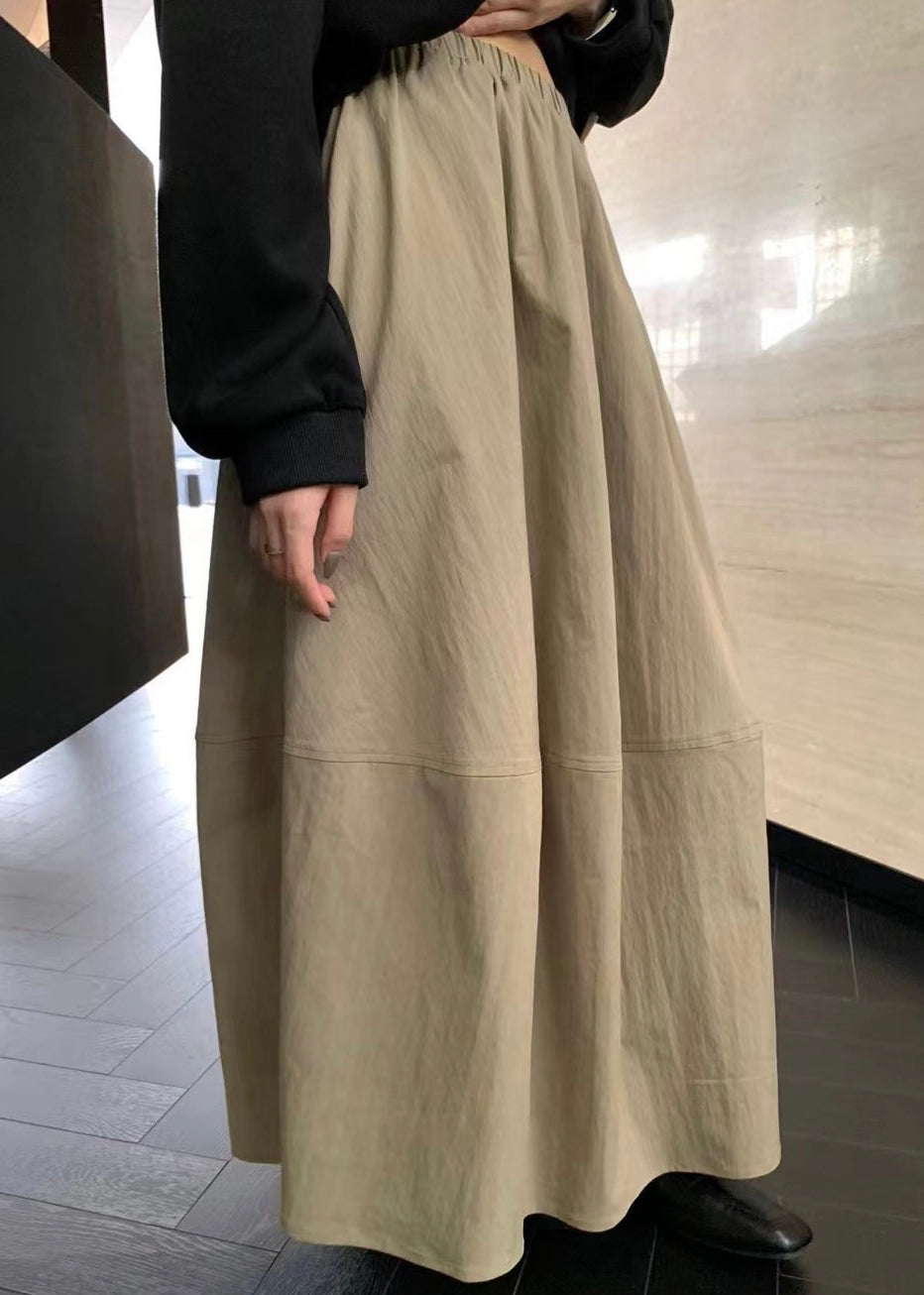 Waist Simple Fall Elastic Pockets Skirts Khaki Cotton
