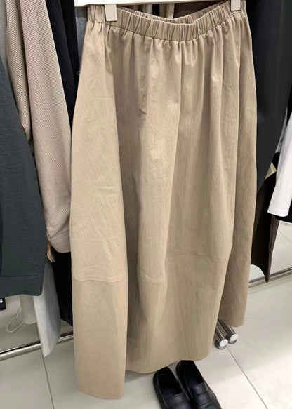 Waist Simple Fall Elastic Pockets Skirts Khaki Cotton