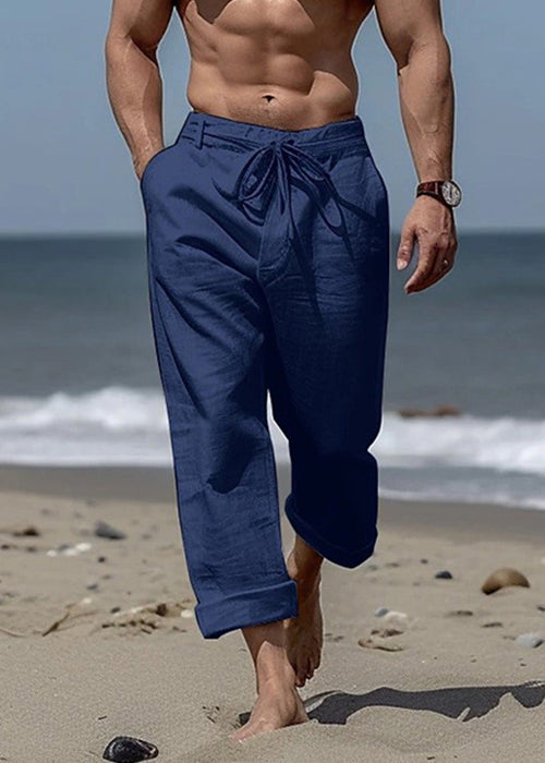 Khaki Pants Simple Summer Cotton Elastic Mens Pockets Waist Solid