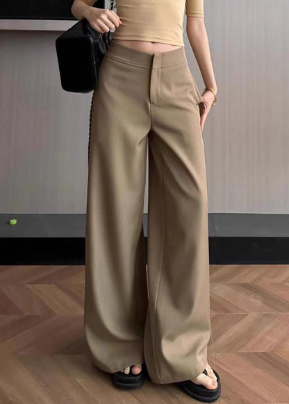 Spandex Summer Pockets Waist High Simple Solid Khaki Pants