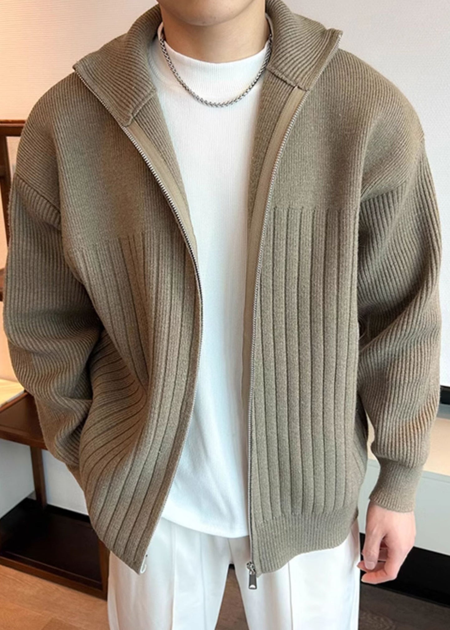 Khaki Up Coats Cozy Knit Mens Spring Zip Simple