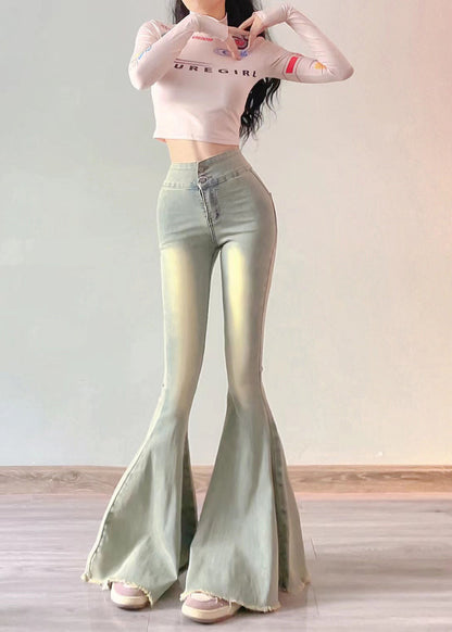 Simple Light Blue High Waist Butt Scrunch Denim Bell-bottom Trousers Spring YP042