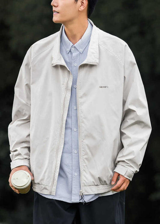 Cotton Coat Peter Light Pan Simple Zippered Men Grey Collar