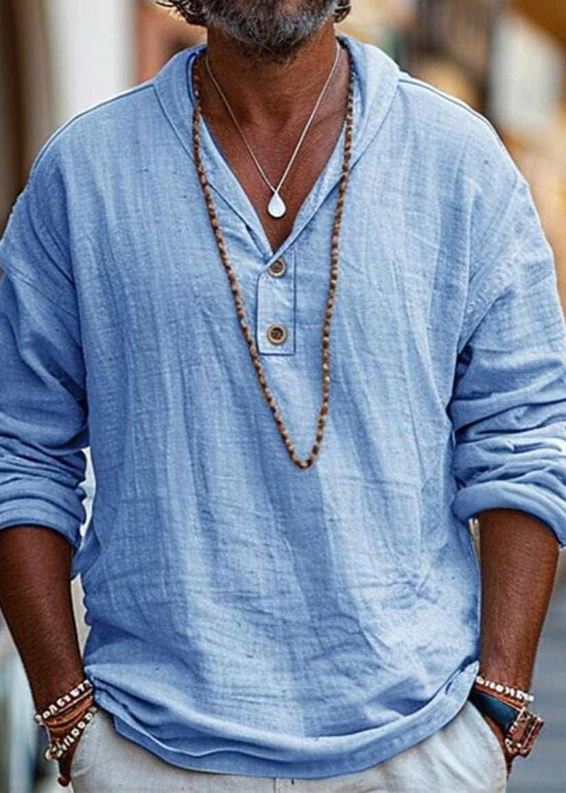 T Solid Cotton Men Simple Button Oversized Shirts Linen Fall