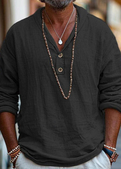 T Solid Cotton Men Simple Button Oversized Shirts Linen Fall
