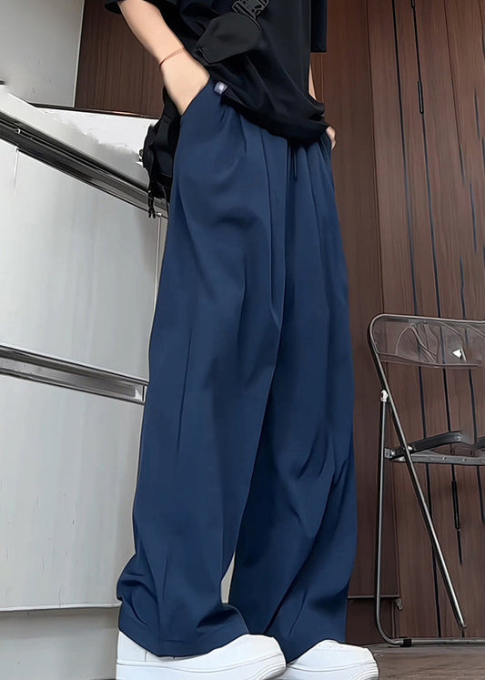 Waist Silk Men Pants Navy Elastic Solid Summer Simple Ice Pockets