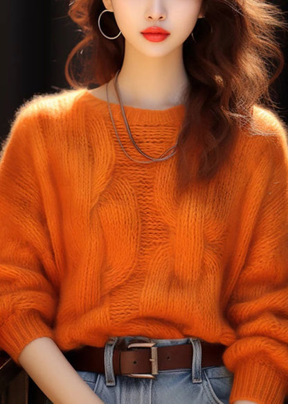 Pulls en tricot simples et confortables à col rond orange pour l'hiver WK015