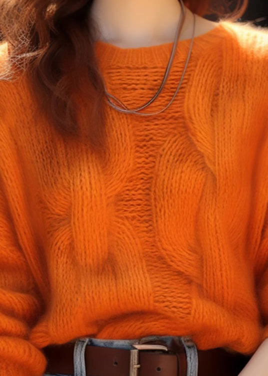 Pulls en tricot simples et confortables à col rond orange pour l'hiver WK015