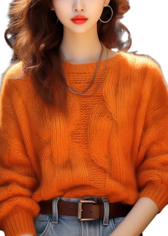 Pulls en tricot simples et confortables à col rond orange pour l'hiver WK015