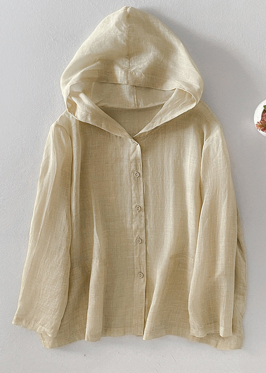 Fall Pockets Pink Simple Button Cotton Hooded Shirt