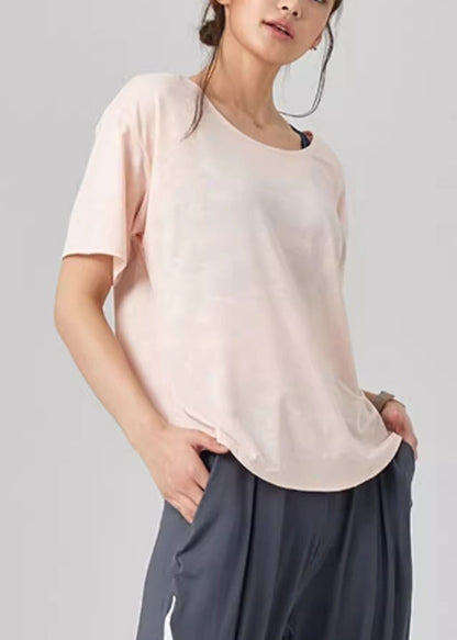 Simple Short Sleeve O-Neck Top Yoga Pink