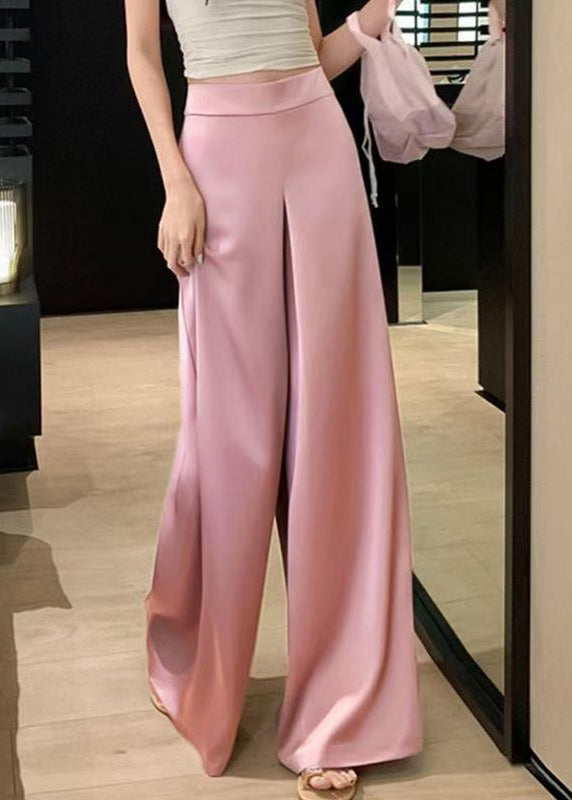Silk High Solid Summer Waist Pants Wide Pink Simple Leg