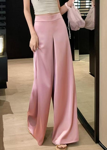 Silk High Solid Summer Waist Pants Wide Pink Simple Leg