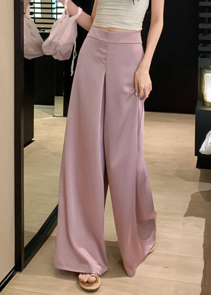 Silk High Solid Summer Waist Pants Wide Pink Simple Leg