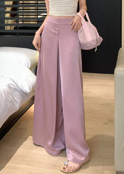 Silk High Solid Summer Waist Pants Wide Pink Simple Leg