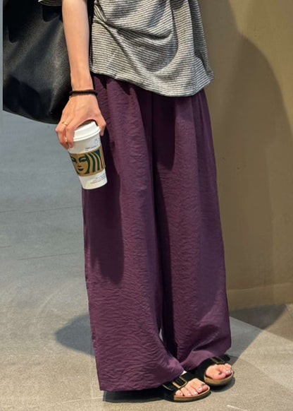 Elastic Leg Pants Wide Solid Waist Simple Fall Cotton Purple