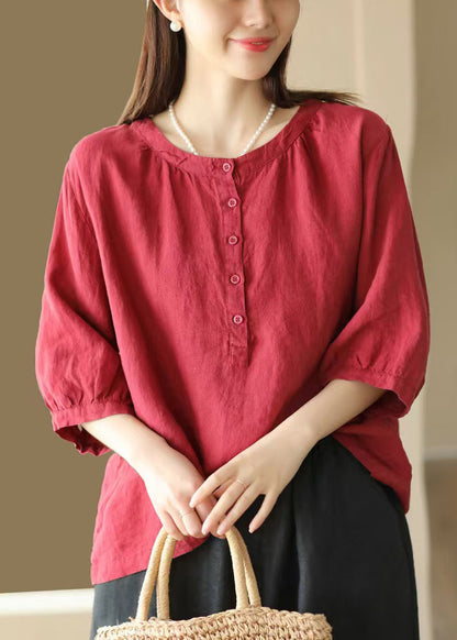 Bracelet Cotton Shirts Simple Neck Red Sleeve Button O