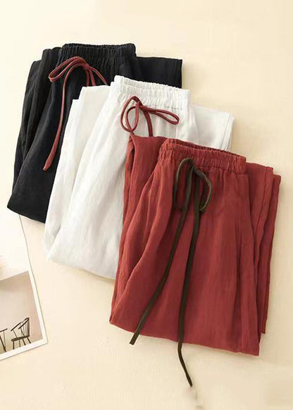 Pantalon court en coton à taille élastique simple et solide rouge pour l'été GG022