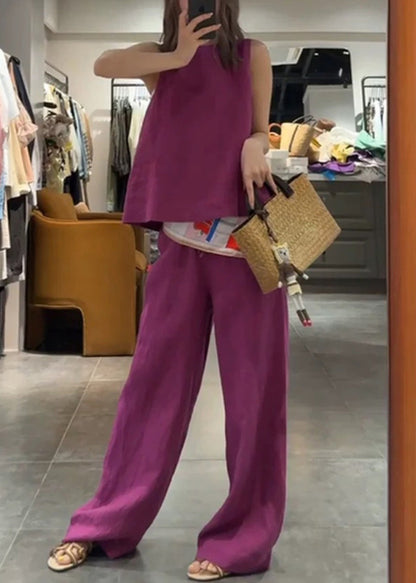Neck Set Pieces Pants Two Linen Rose O And Simple Tank Solid
