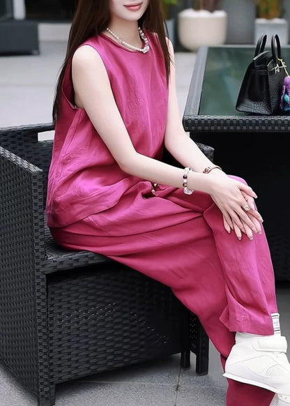 Neck Set Pieces Pants Two Linen Rose O And Simple Tank Solid
