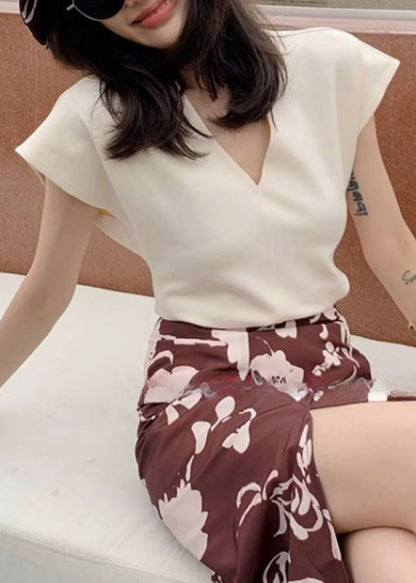 Neck Summer T V Shirts Cotton Rose Solid Simple