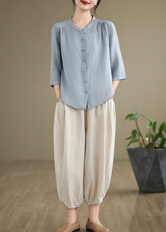 Simple Linen Outfits Blue Oversized Summer Two Sea Set Piece