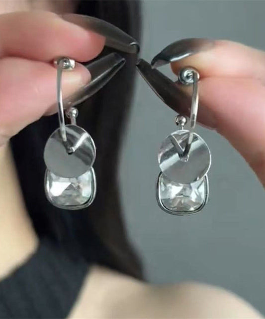 Disk Steel Crystal Earrings Silk Drop Stainless Simple