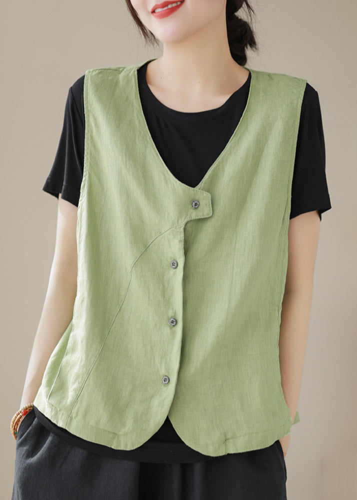 Neck Sleeveless Cotton Blue Sky Simple V Waistcoat Button