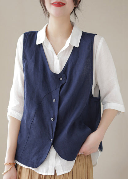 Neck Sleeveless Cotton Blue Sky Simple V Waistcoat Button