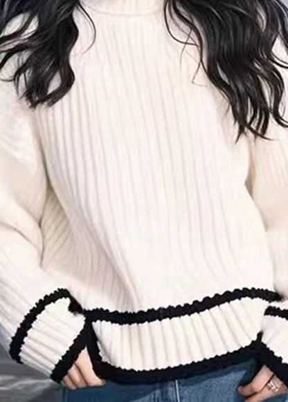 Simple Versatile White O Neck Thick Knit Sweaters Spring YY029