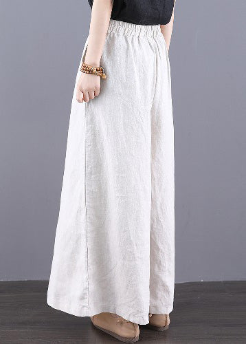 Summer Waist Simple Elastic Straight Trousers Linen Pants White
