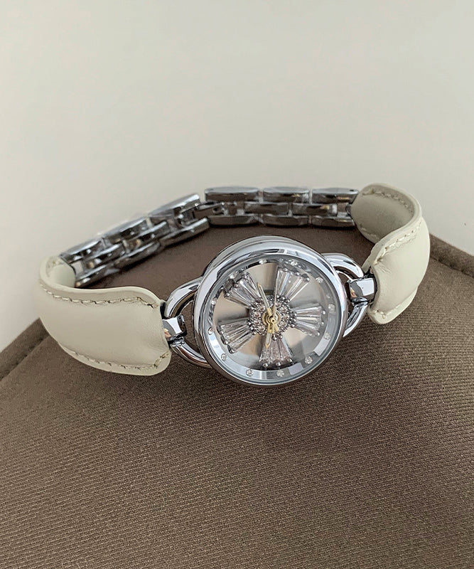 Simple Crystal Hardlex Zircon Leather White Watches