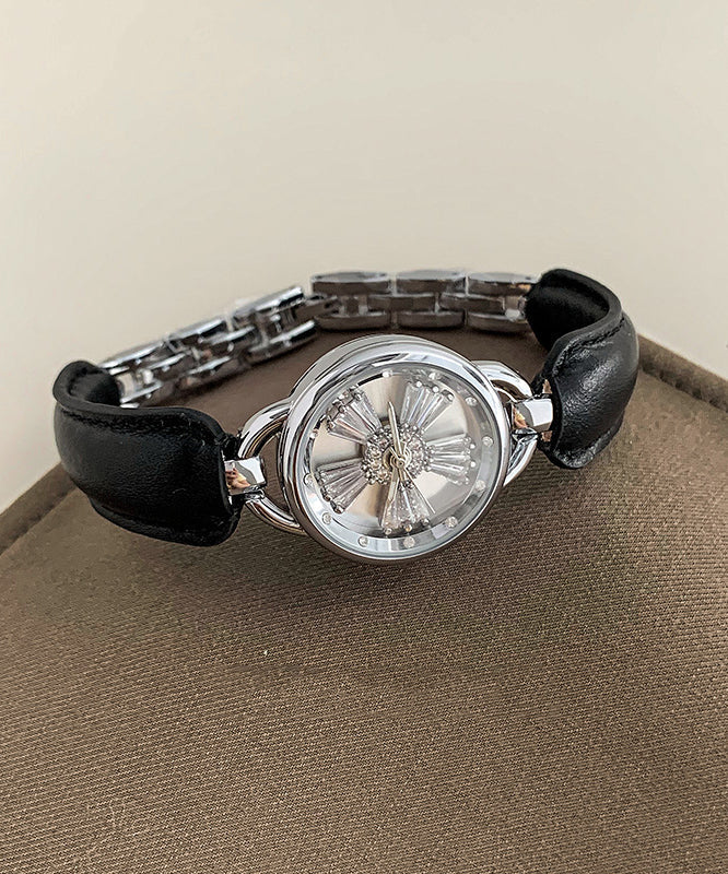 Simple Crystal Hardlex Zircon Leather White Watches