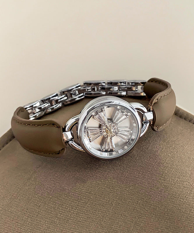 Simple Crystal Hardlex Zircon Leather White Watches