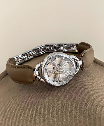 Simple Crystal Hardlex Zircon Leather White Watches