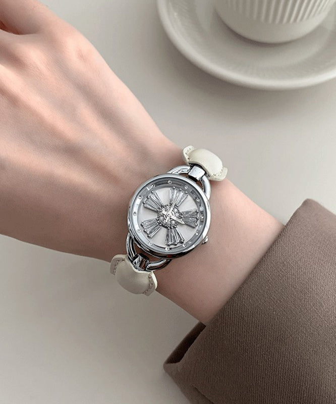 Simple Crystal Hardlex Zircon Leather White Watches