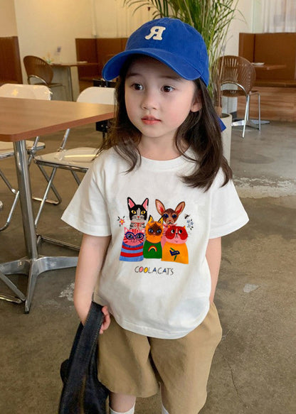 Simple White O-Neck Print Kids T Shirts Short Sleeve SS1002